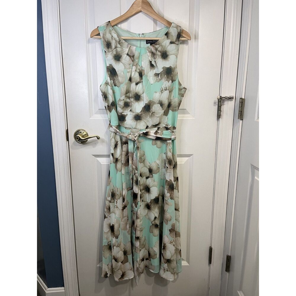 Jessica Howard Mint Green & Sepia Floral Dress Size 16